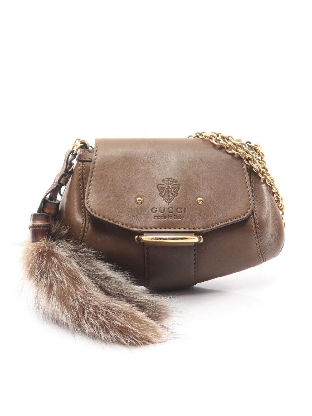 Gucci Shoulder Bag Bamboo Cles Brown Leather Chain